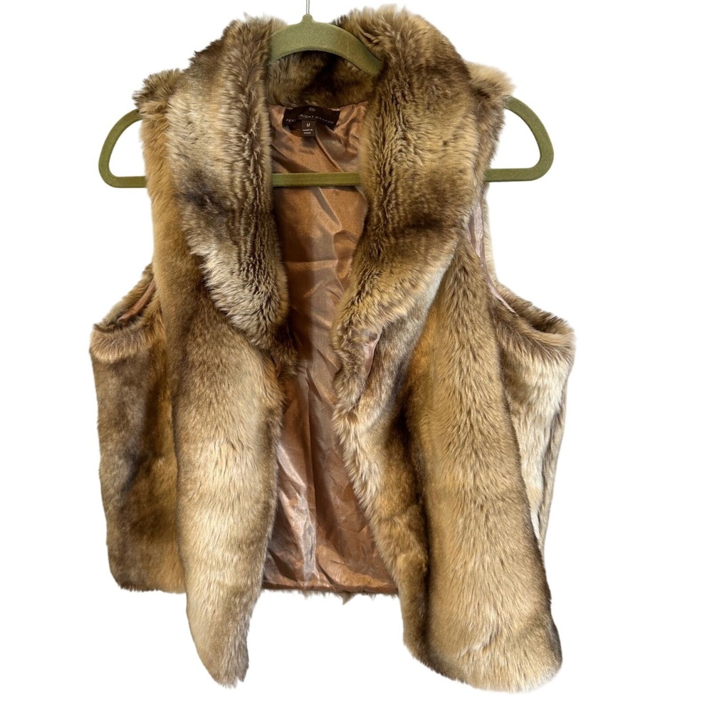 Fenn Wright Manson Womens Brown Cashmere Blend Faux Fur Vest Shawl Collar Size M